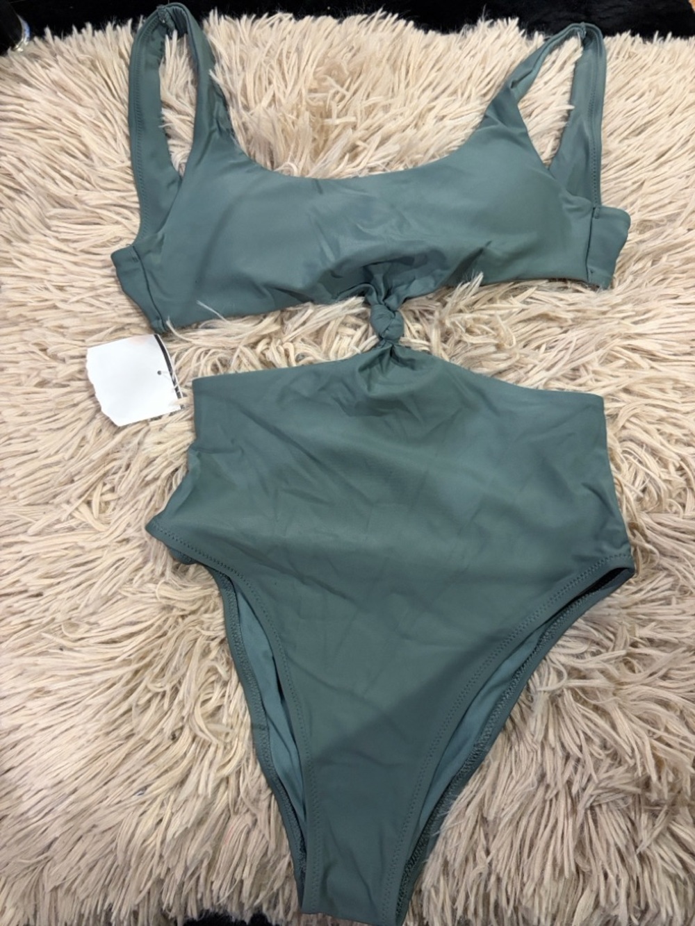 aerie Sage Green High-Waist Knot-Front One-Piece Swimsuit